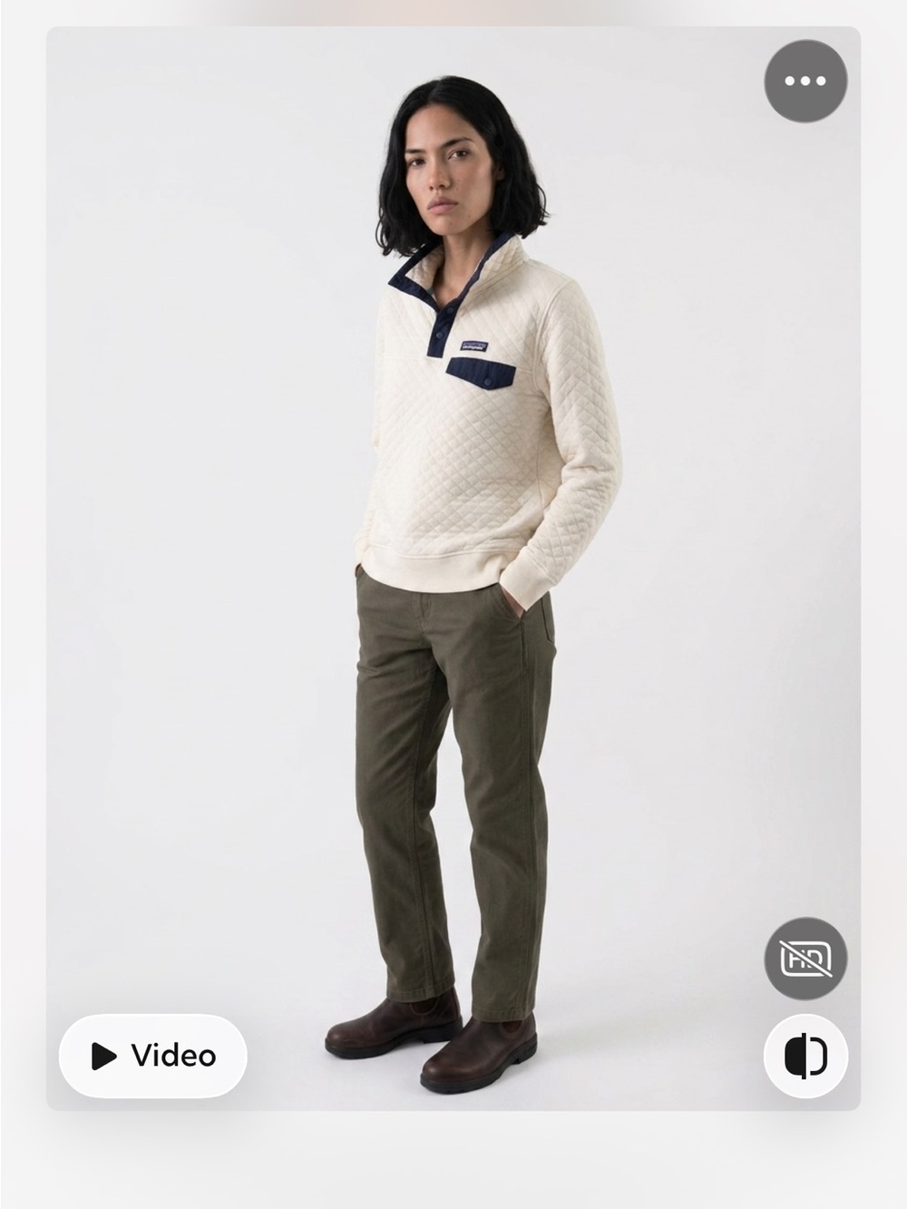 Patagonia Quilted Pullover - Cream with Navy and Teal Accent